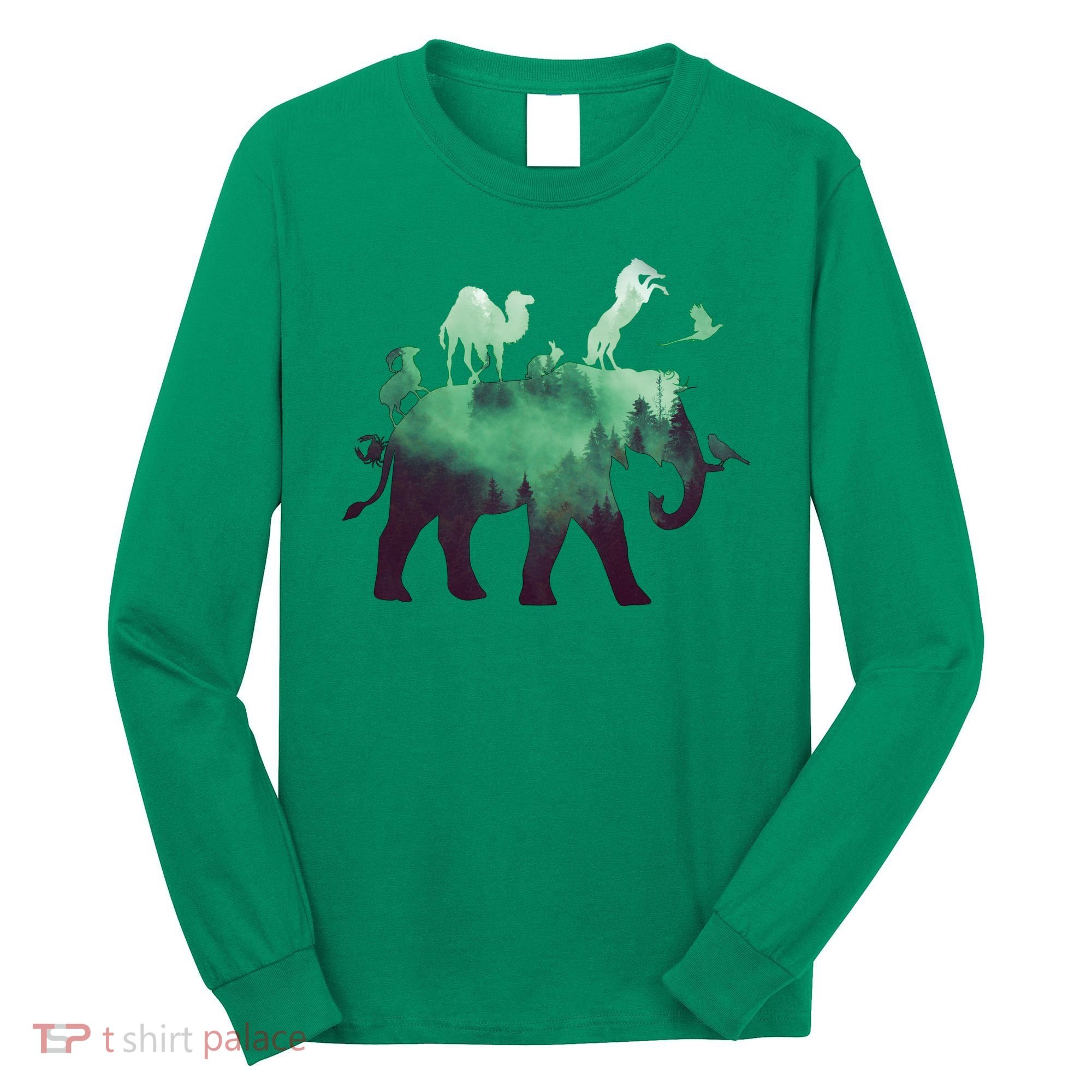 Animal Wild Life Forest Double Exposure Long Sleeve Shirt