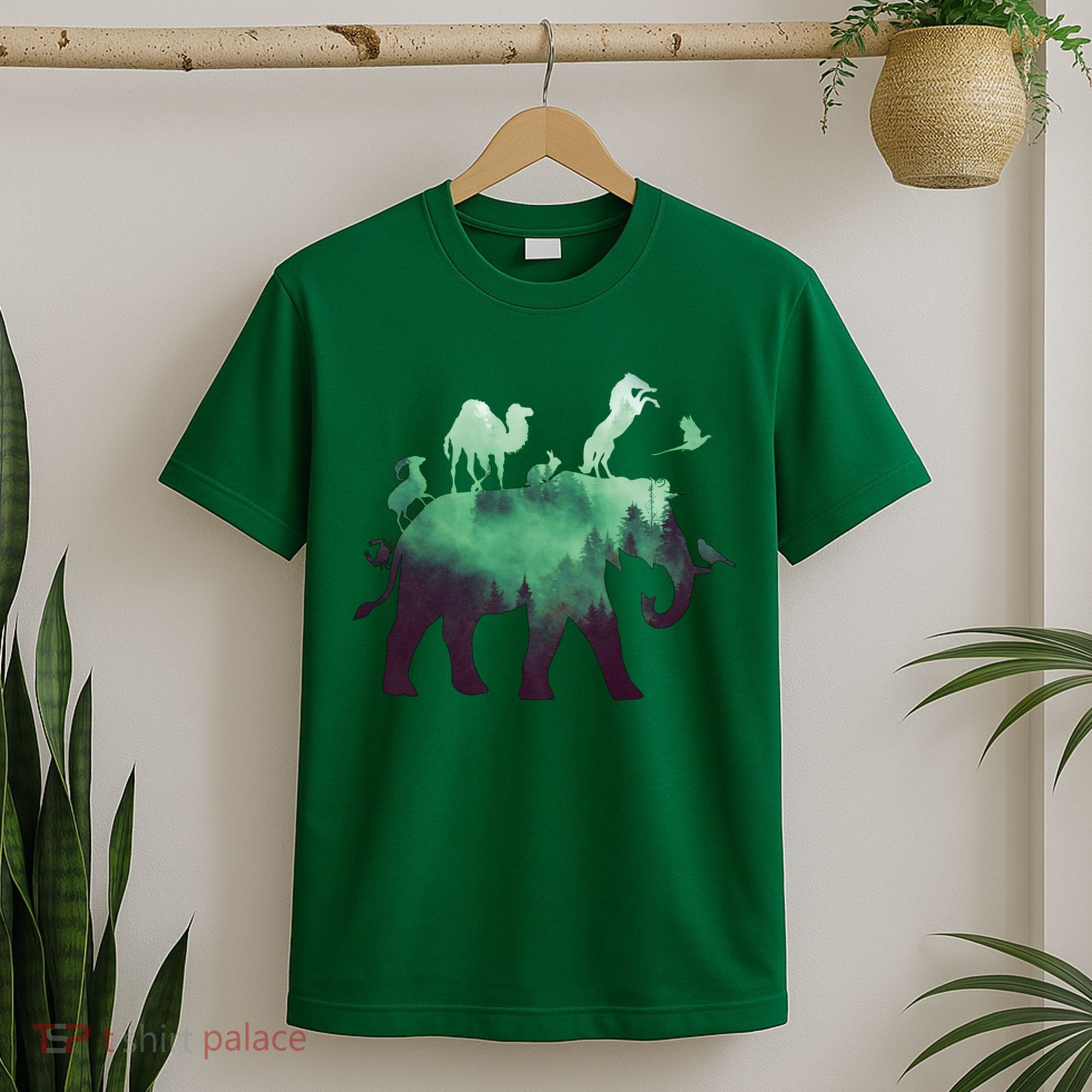 Animal Wild Life Forest Double Exposure T-Shirt
