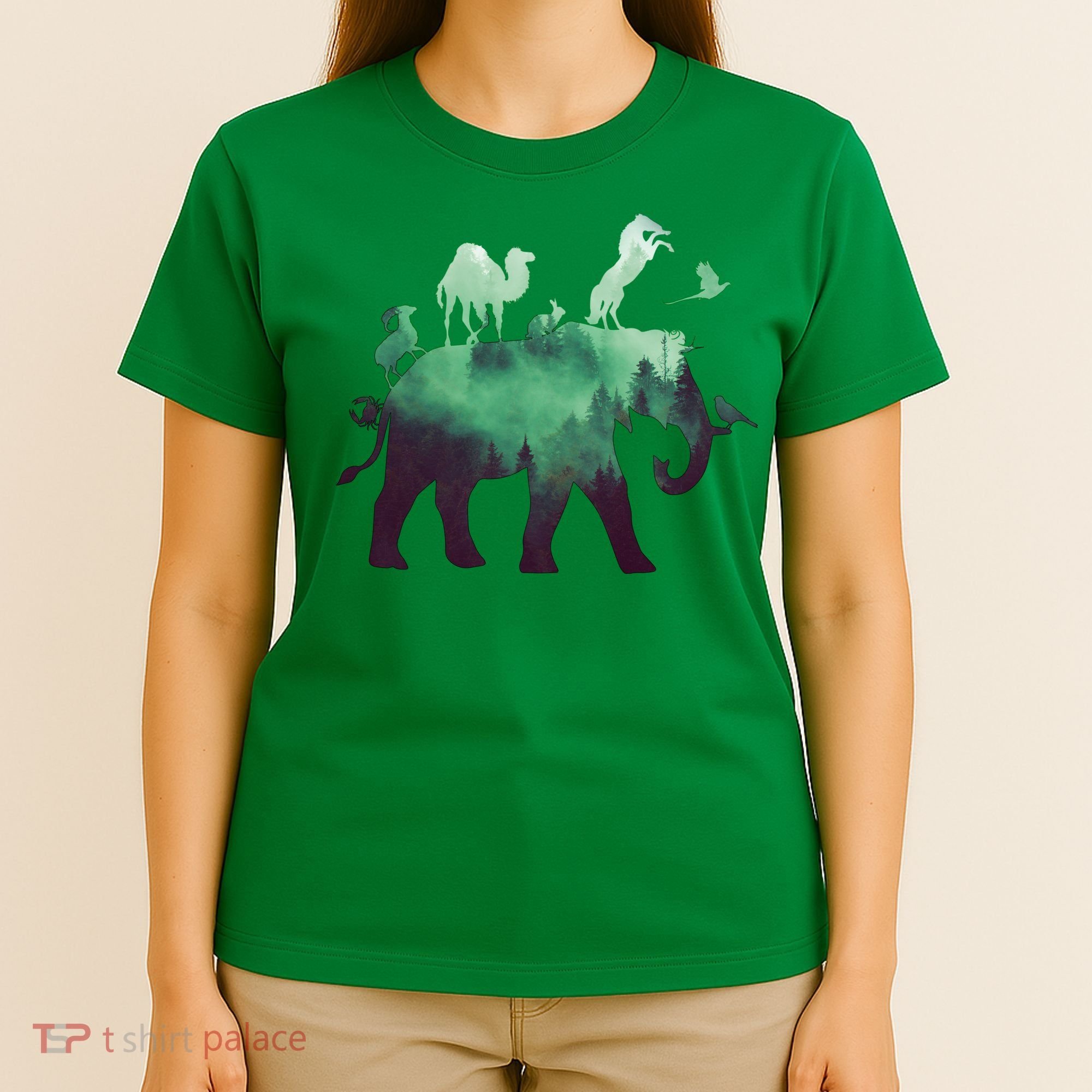 Animal Wild Life Forest Double Exposure T-Shirt