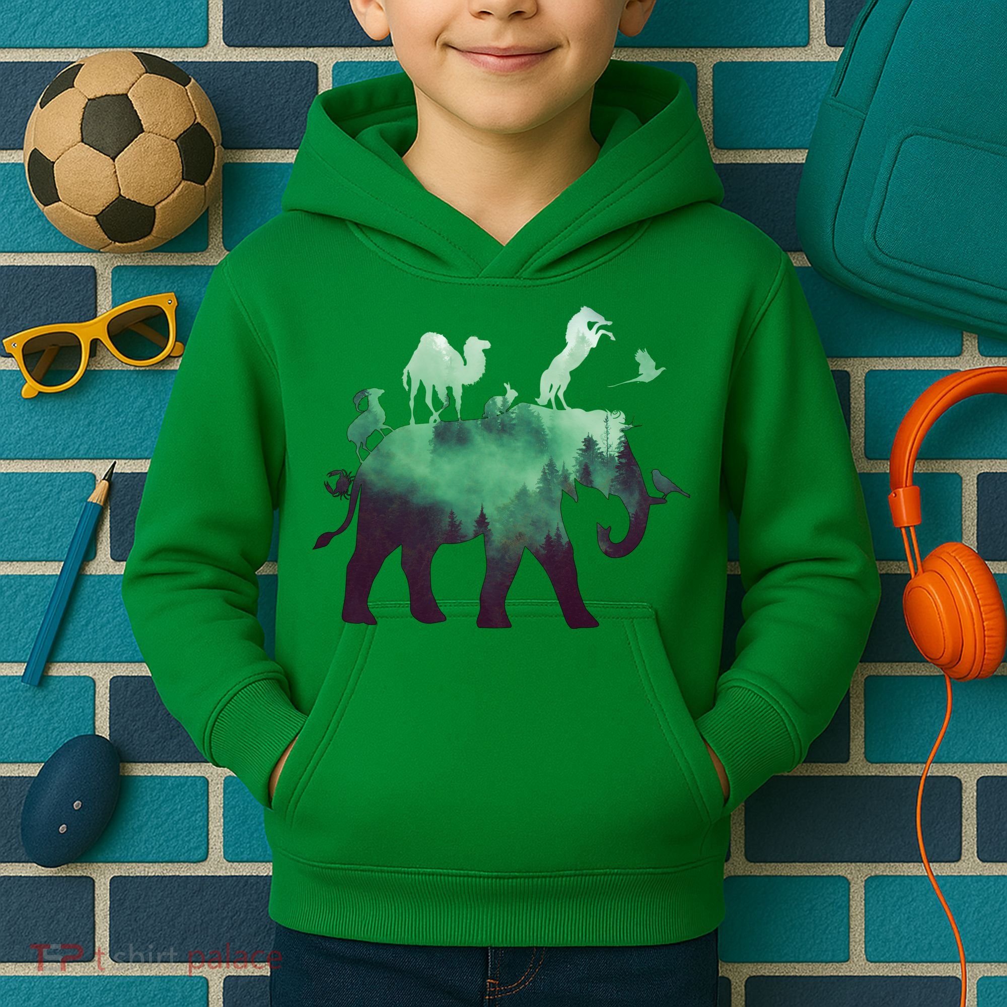Animal Wild Life Forest Double Exposure Kids Hoodie
