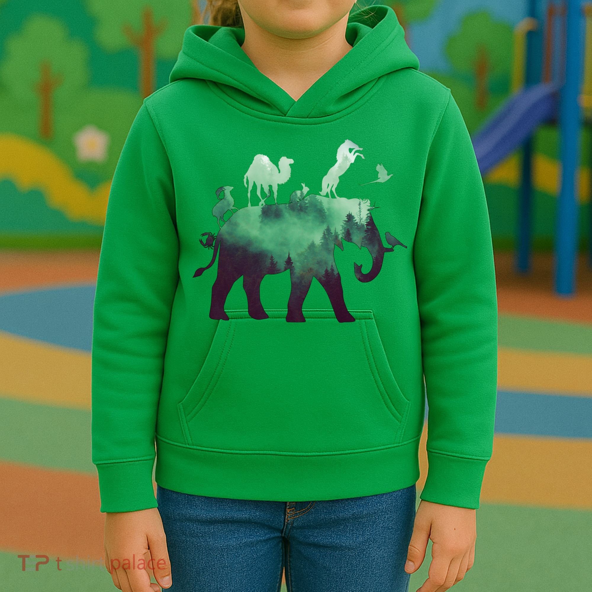 Animal Wild Life Forest Double Exposure Kids Hoodie