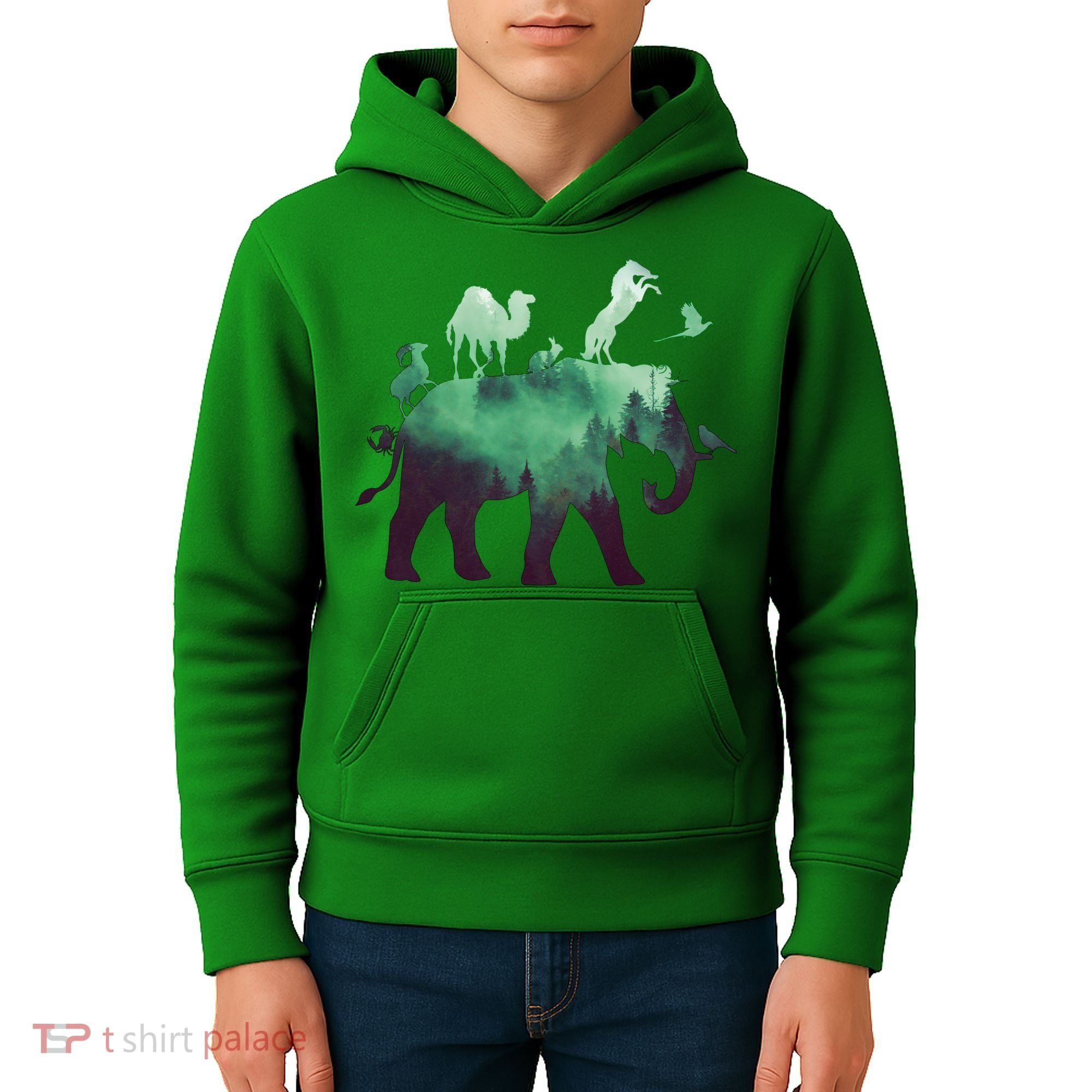 Animal Wild Life Forest Double Exposure Kids Hoodie