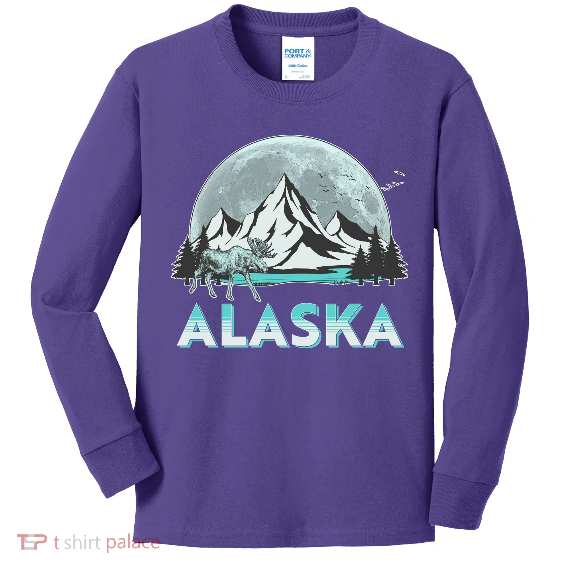 Alaska Wilderness Moose Moon Kids Long Sleeve Shirt