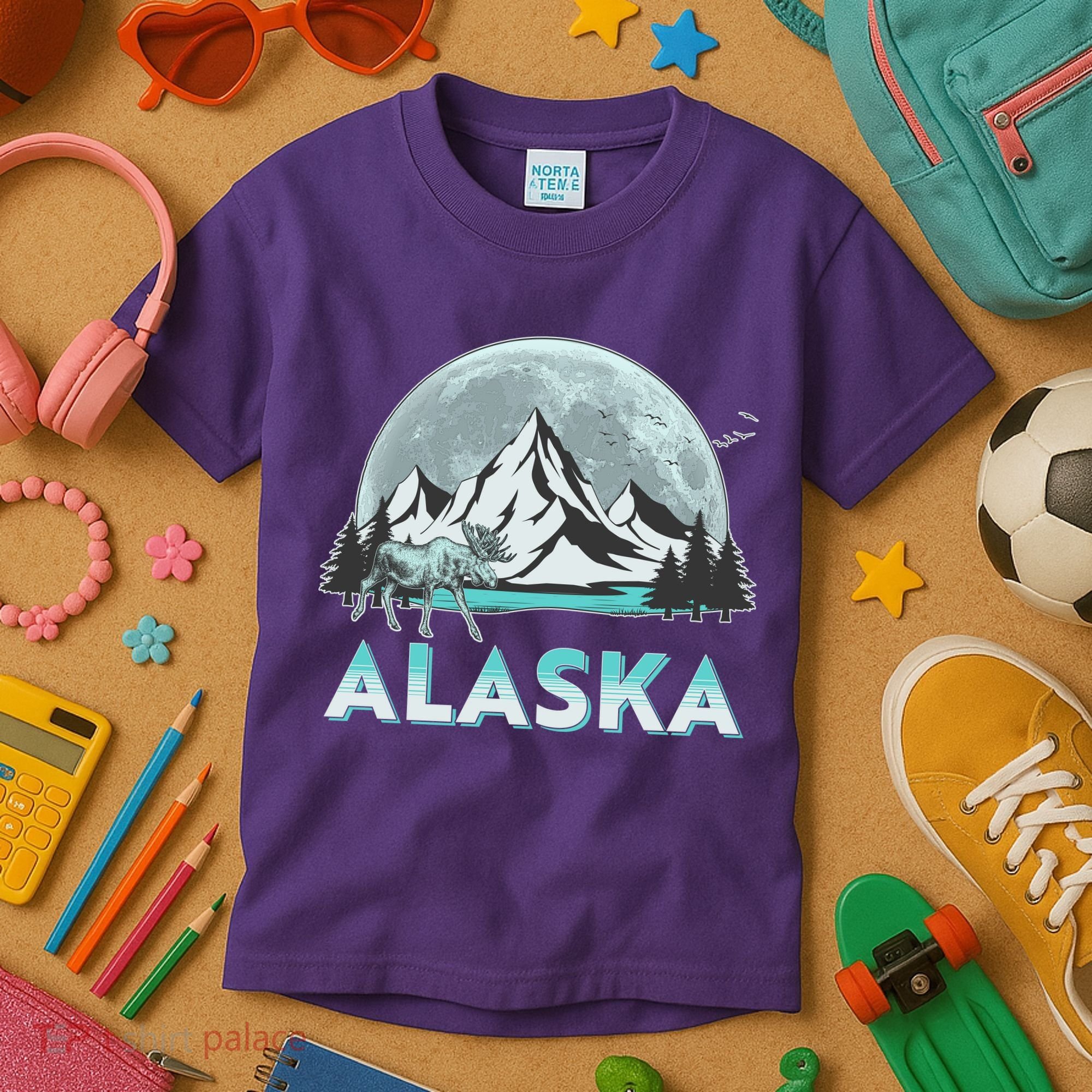 Alaska Wilderness Moose Moon Kids T-Shirt