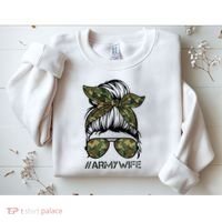 Army Wife Messy Bun Veteran Camouflage Bandana Sunglasses Sweatshirt thumb 2