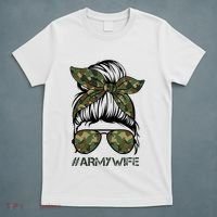 Army Wife Messy Bun Veteran Camouflage Bandana Sunglasses T-Shirt thumb 5