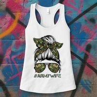 Army Wife Messy Bun Veteran Camouflage Bandana Sunglasses Women's Tank Top thumb 3