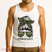 Army Wife Messy Bun Veteran Camouflage Bandana Sunglasses Tank Top thumb 3