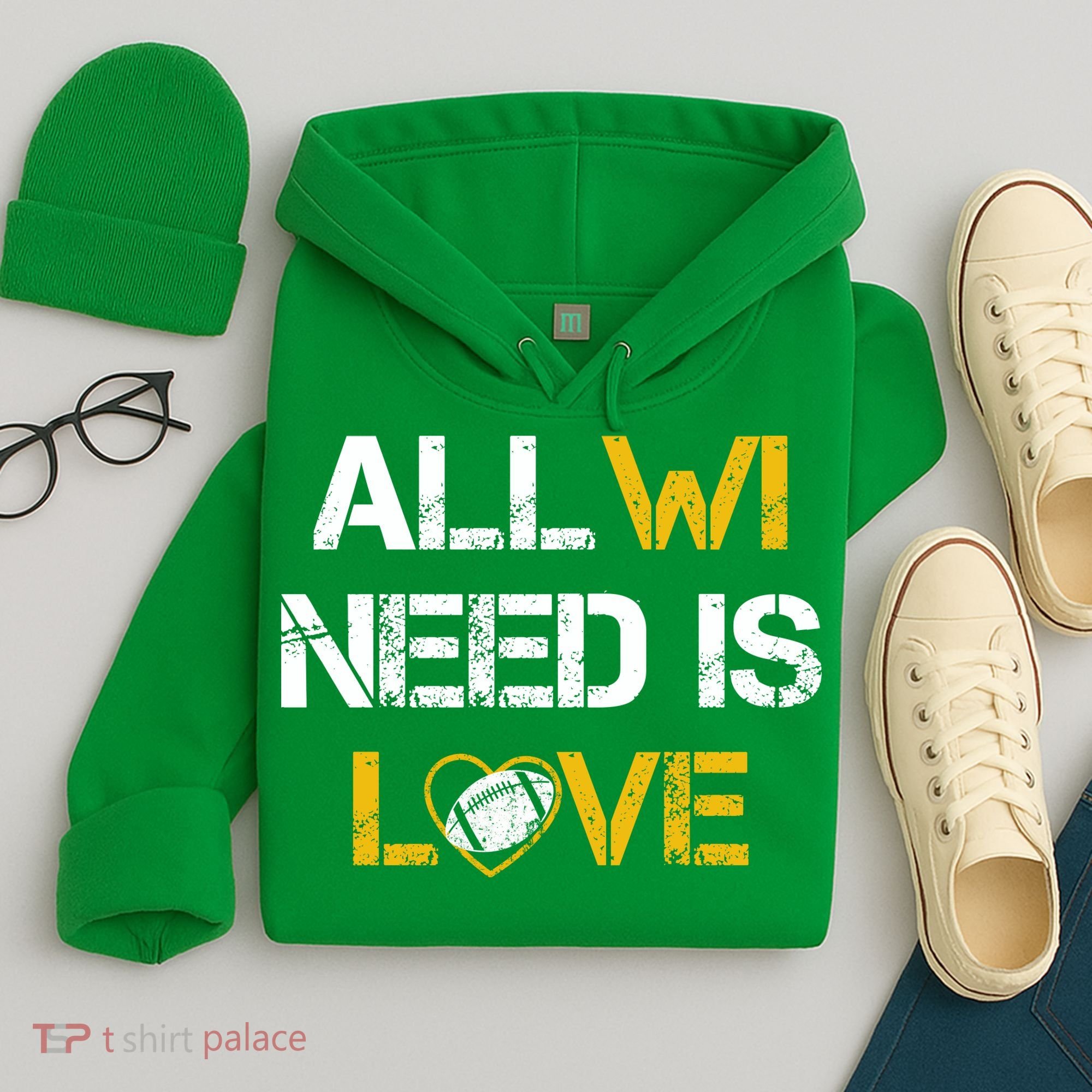 All Wi Need Is Love Green Bay Hoodie