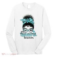 Afro Women Ovarian Cancer Awareness One Thankful Survivor Long Sleeve Shirt thumb 0