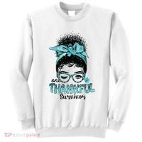 Afro Women Ovarian Cancer Awareness One Thankful Survivor Sweatshirt thumb 0