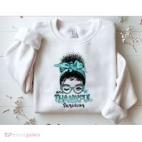 Afro Women Ovarian Cancer Awareness One Thankful Survivor Sweatshirt thumb 2