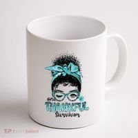 Afro Women Ovarian Cancer Awareness One Thankful Survivor Coffee Mug thumb 1
