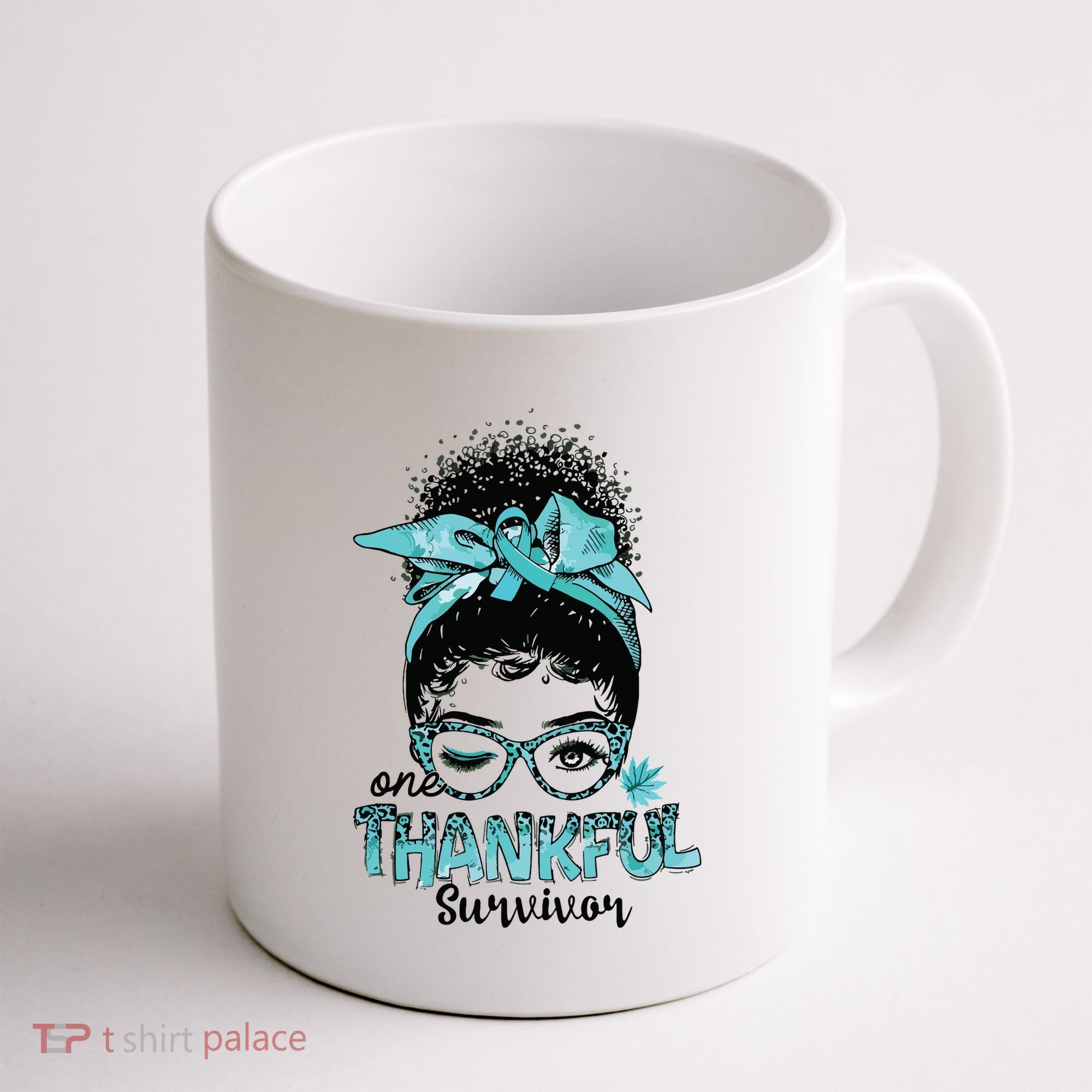 Afro Women Ovarian Cancer Awareness One Thankful Survivor Coffee Mug