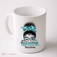 Afro Women Ovarian Cancer Awareness One Thankful Survivor Coffee Mug thumb 0