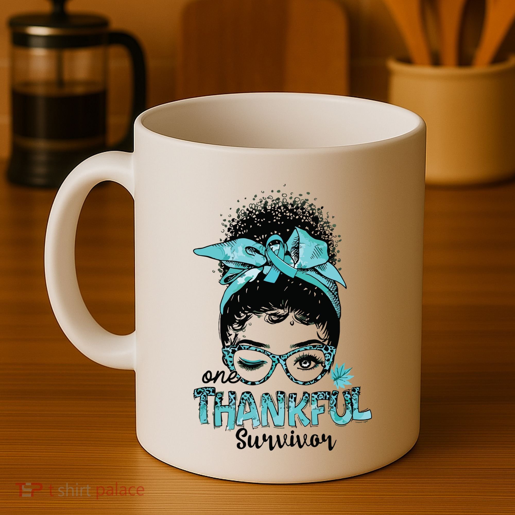 Afro Women Ovarian Cancer Awareness One Thankful Survivor Coffee Mug