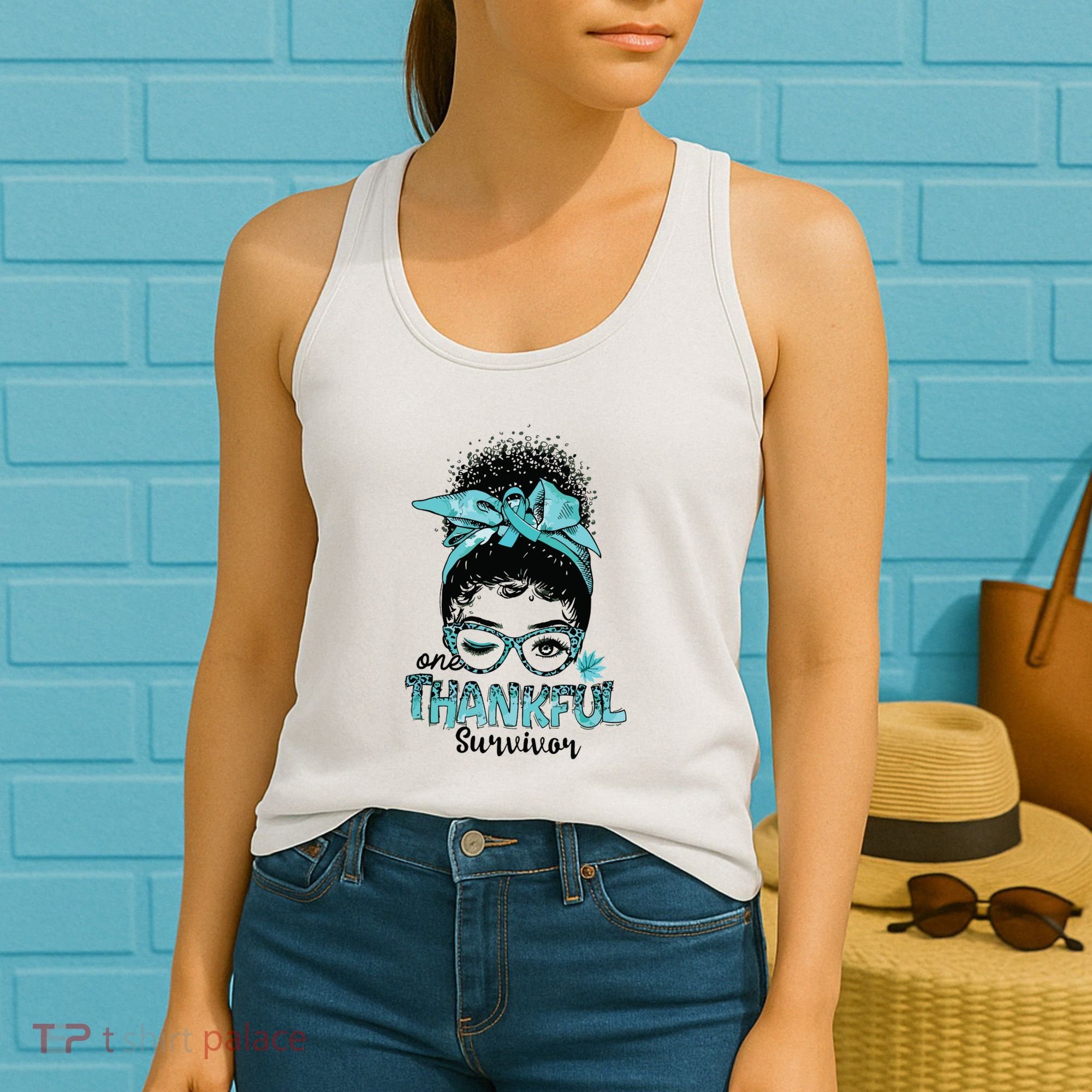 Afro Women Ovarian Cancer Awareness One Thankful Survivor Women's Tank Top