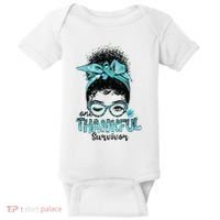 Afro Women Ovarian Cancer Awareness One Thankful Survivor Baby Bodysuit thumb 0