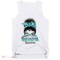 Afro Women Ovarian Cancer Awareness One Thankful Survivor Tank Top thumb 0