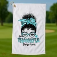 Afro Women Ovarian Cancer Awareness One Thankful Survivor Golf Towel thumb 1