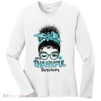 Afro Women Ovarian Cancer Awareness One Thankful Survivor Women's Long Sleeve Shirt thumb 0