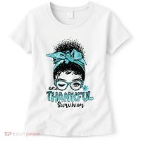 Afro Women Ovarian Cancer Awareness One Thankful Survivor Women's T-Shirt thumb 0