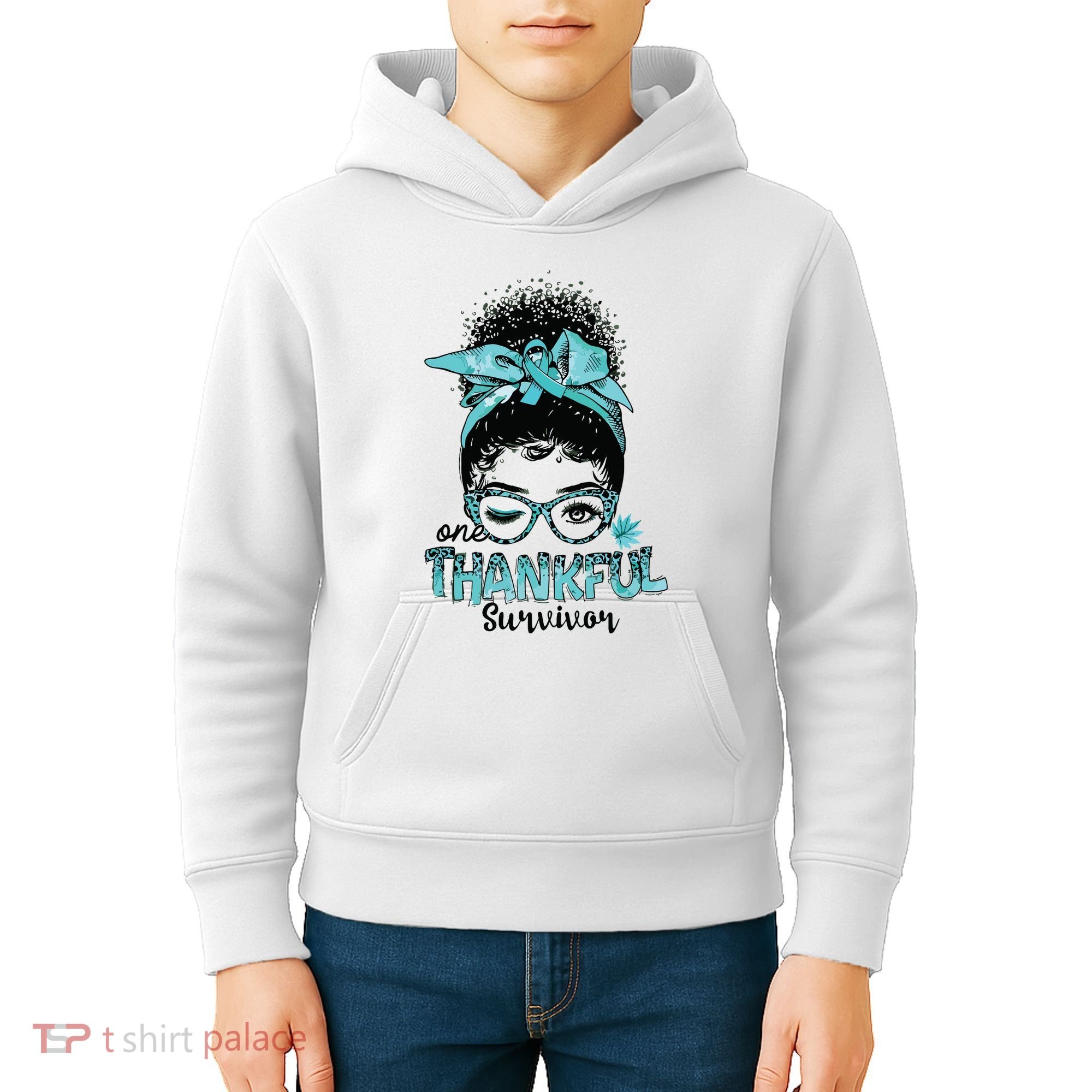 Afro Women Ovarian Cancer Awareness One Thankful Survivor Kids Hoodie