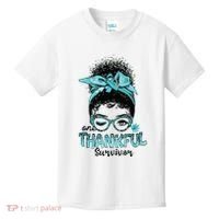 Afro Women Ovarian Cancer Awareness One Thankful Survivor Kids T-Shirt thumb 0