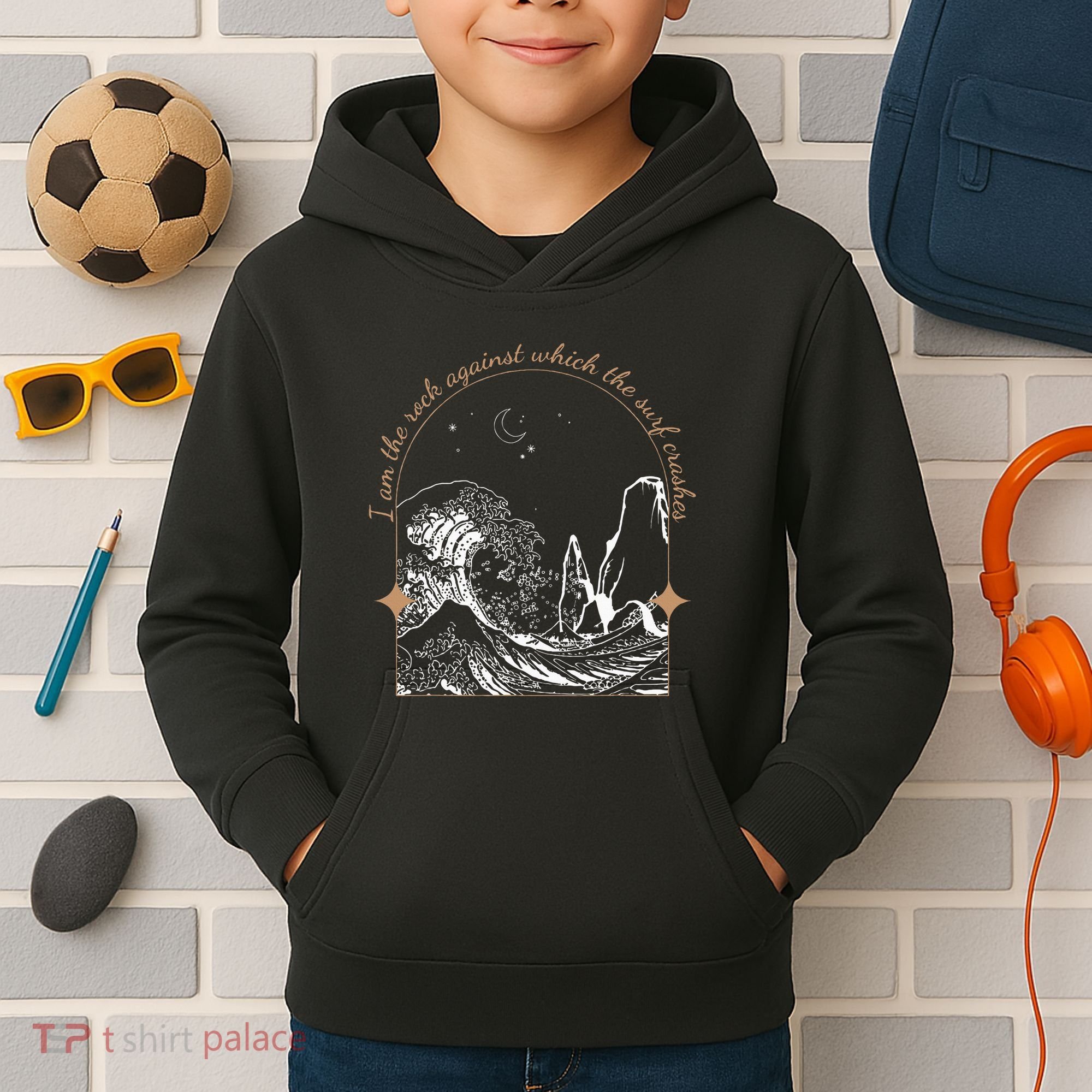 Against Which The Surf Crashes Kids Hoodie