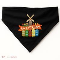 Amsterdam Windmill Tulips Houses Holland Netherlands USA-Made Doggie Bandana thumb 0