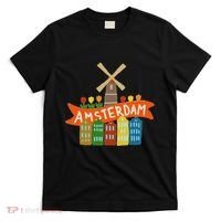 Amsterdam Windmill Tulips Houses Holland Netherlands T-Shirt thumb 0