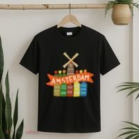 Amsterdam Windmill Tulips Houses Holland Netherlands T-Shirt thumb 2