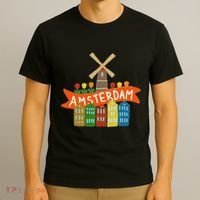 Amsterdam Windmill Tulips Houses Holland Netherlands T-Shirt thumb 3