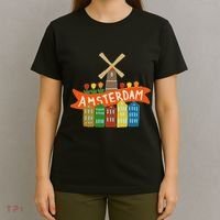 Amsterdam Windmill Tulips Houses Holland Netherlands T-Shirt thumb 4