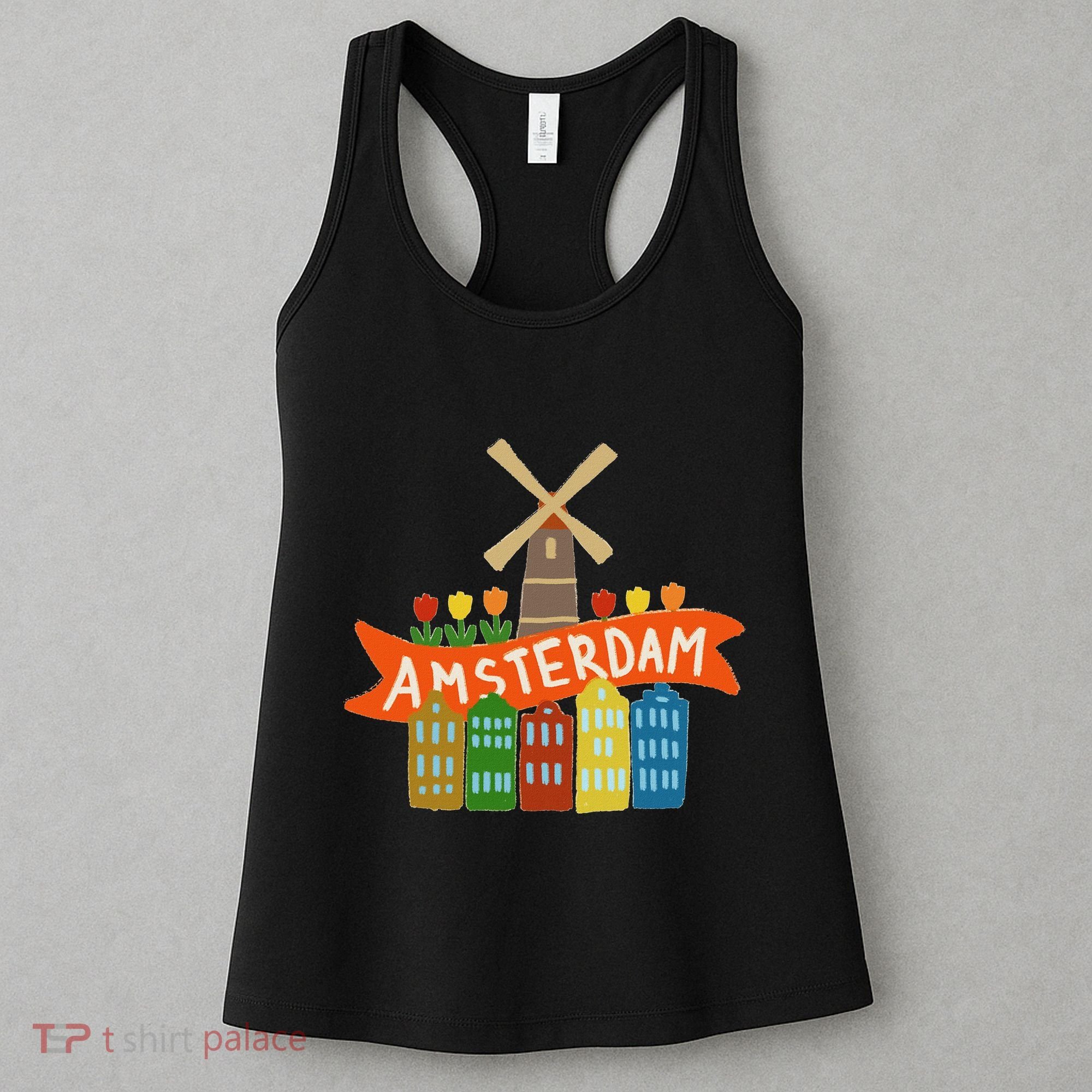 Amsterdam Windmill Tulips Houses Holland Netherlands Women's Tank Top