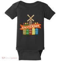 Amsterdam Windmill Tulips Houses Holland Netherlands Baby Bodysuit thumb 0