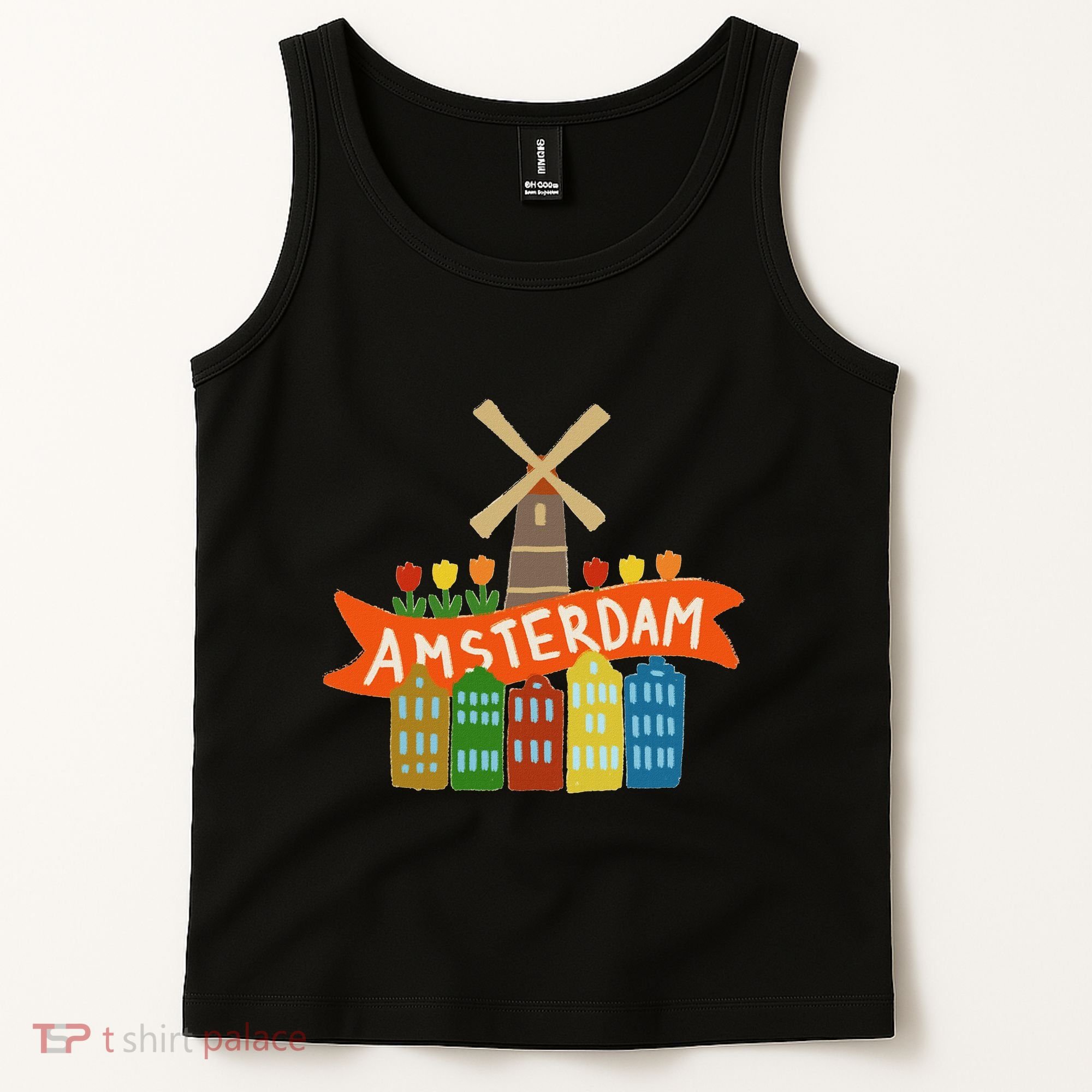 Amsterdam Windmill Tulips Houses Holland Netherlands Tank Top