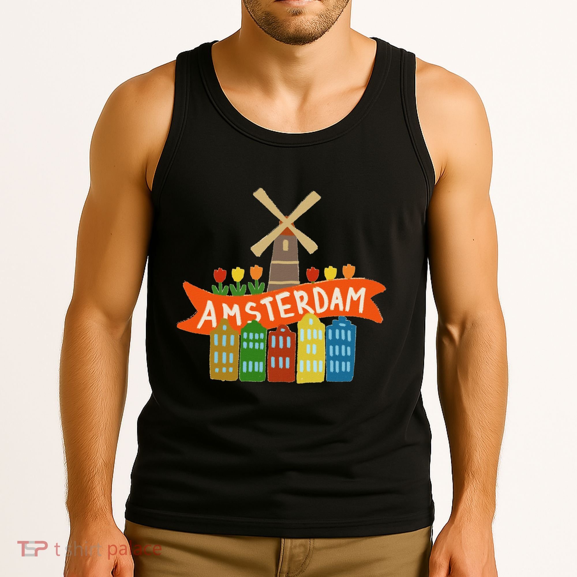 Amsterdam Windmill Tulips Houses Holland Netherlands Tank Top
