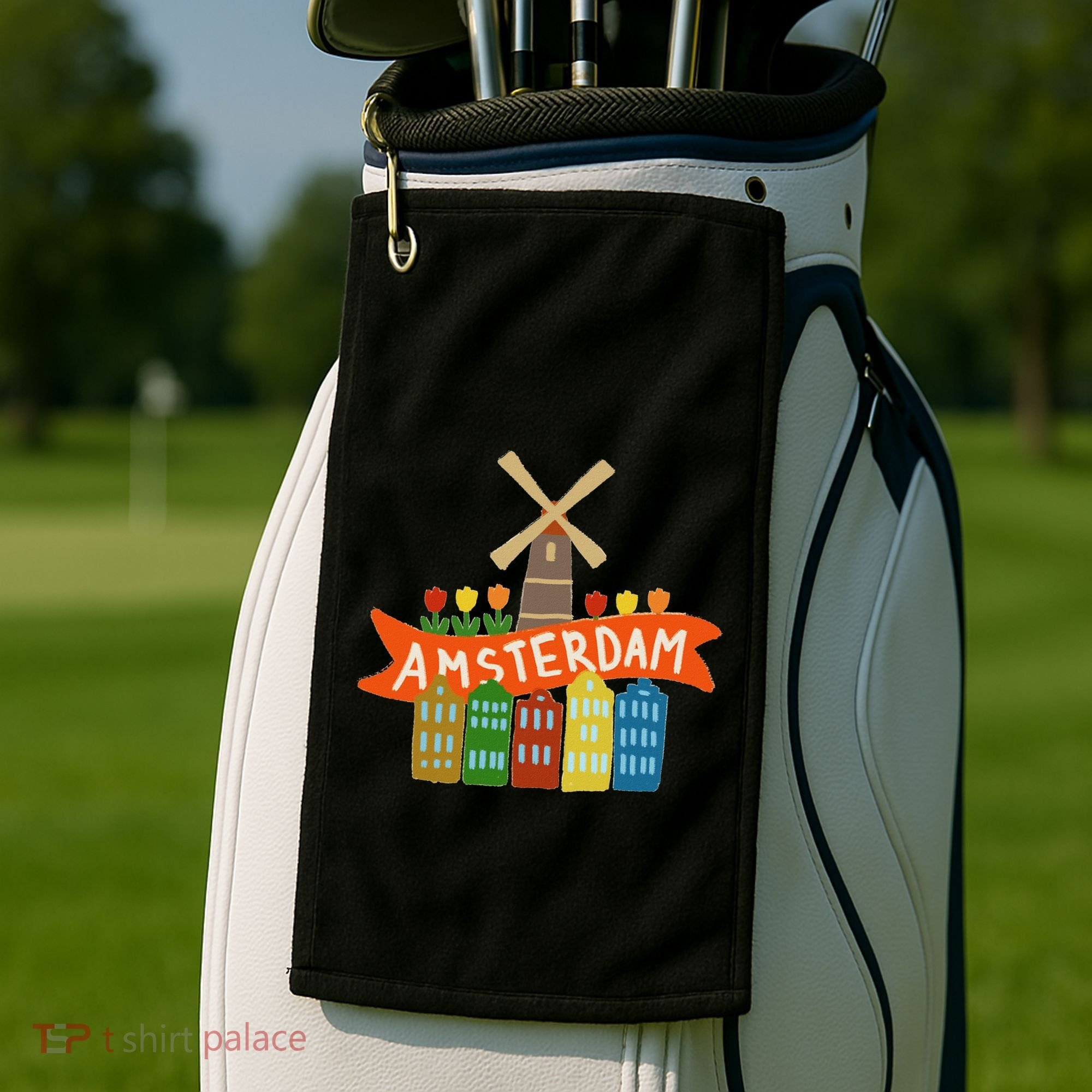 Amsterdam Windmill Tulips Houses Holland Netherlands Golf Towel