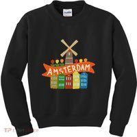 Amsterdam Windmill Tulips Houses Holland Netherlands Kids Sweatshirt thumb 0
