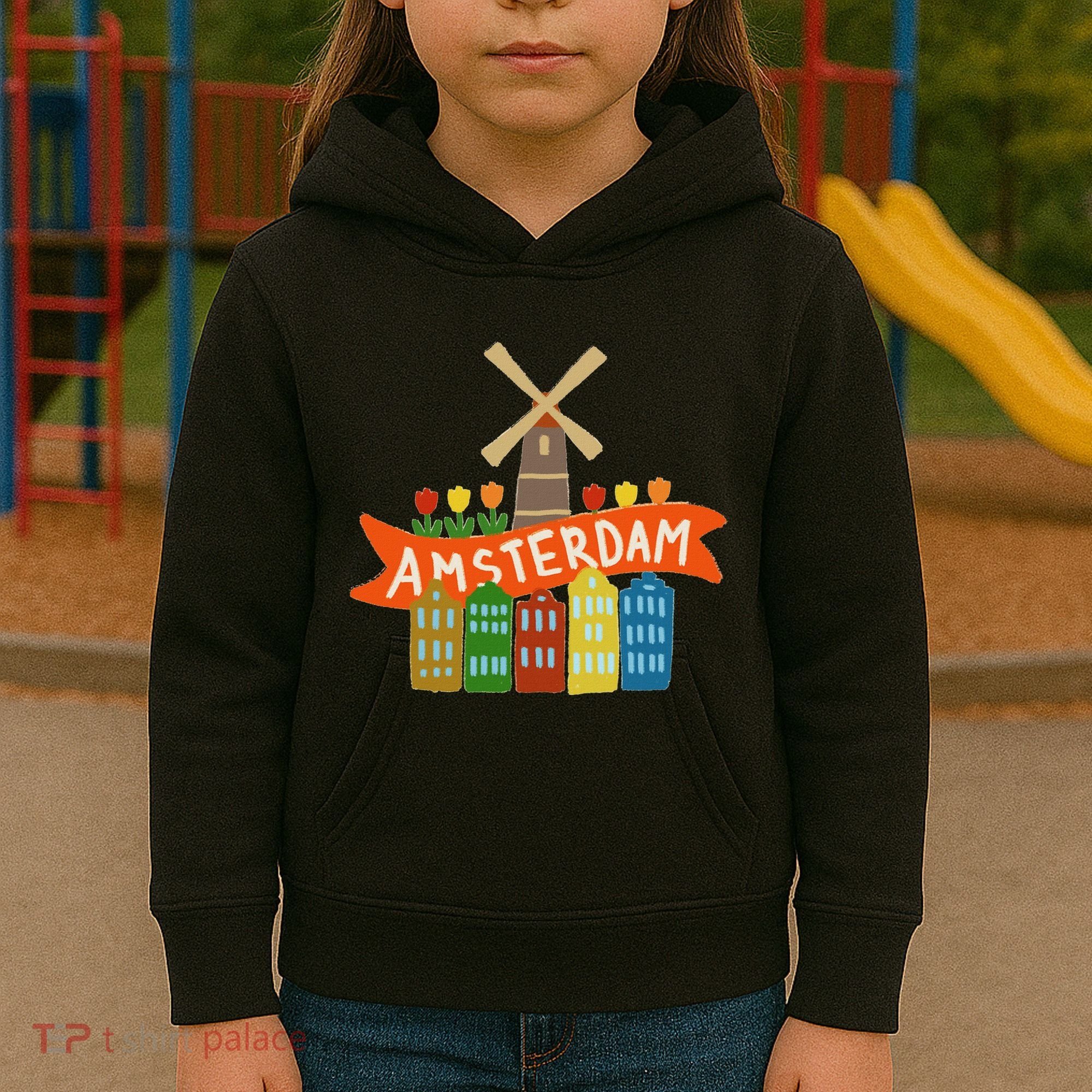 Amsterdam Windmill Tulips Houses Holland Netherlands Kids Hoodie