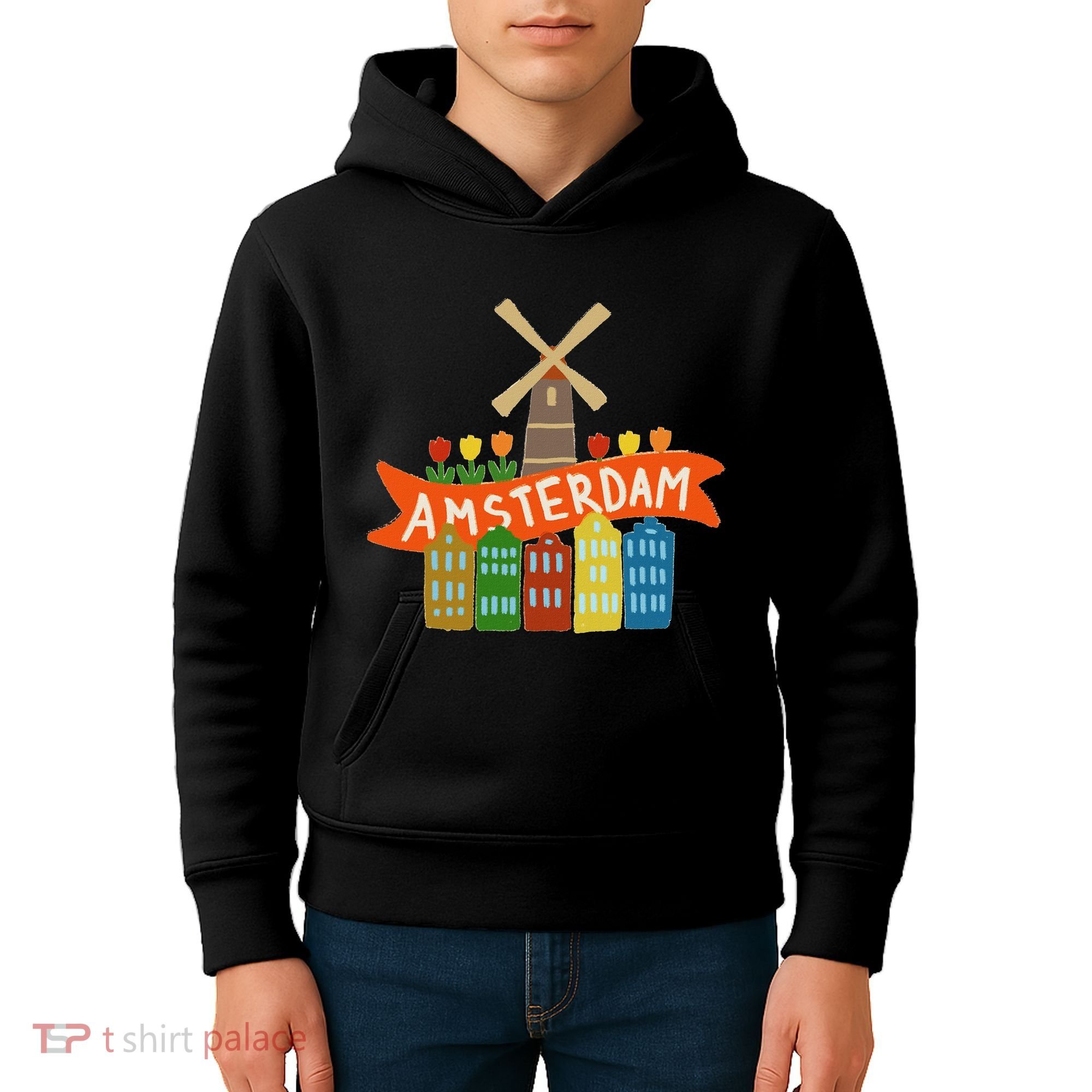 Amsterdam Windmill Tulips Houses Holland Netherlands Kids Hoodie