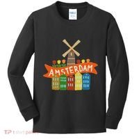 Amsterdam Windmill Tulips Houses Holland Netherlands Kids Long Sleeve Shirt thumb 0