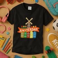 Amsterdam Windmill Tulips Houses Holland Netherlands Kids T-Shirt thumb 3