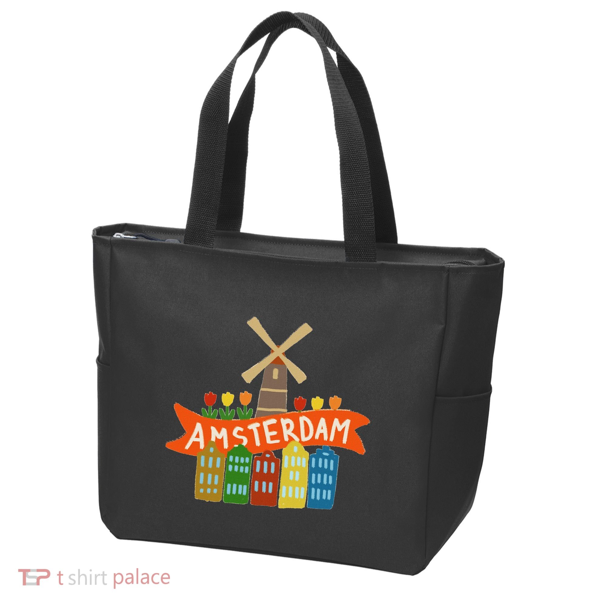 Amsterdam Windmill Tulips Houses Holland Netherlands Tote Bag