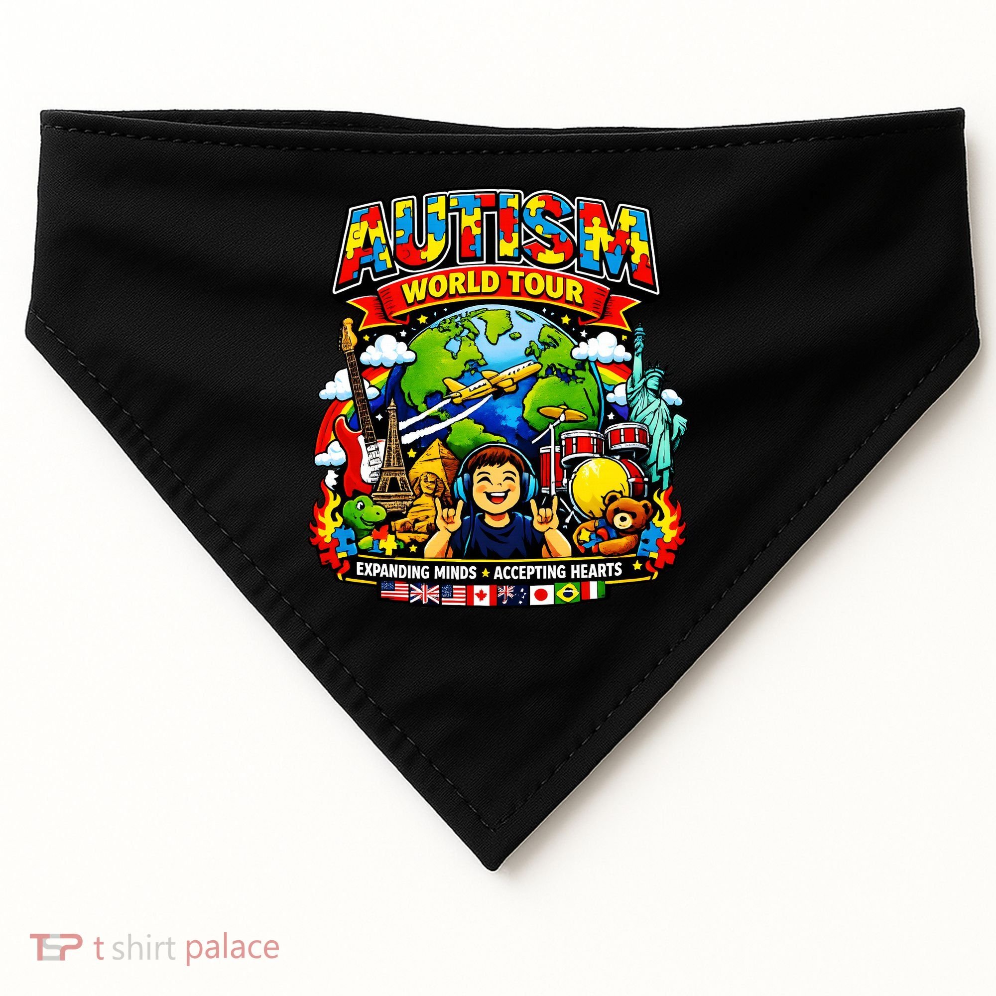 Autism World Tour Exapanding Minds Acepting Hearts USA-Made Doggie Bandana