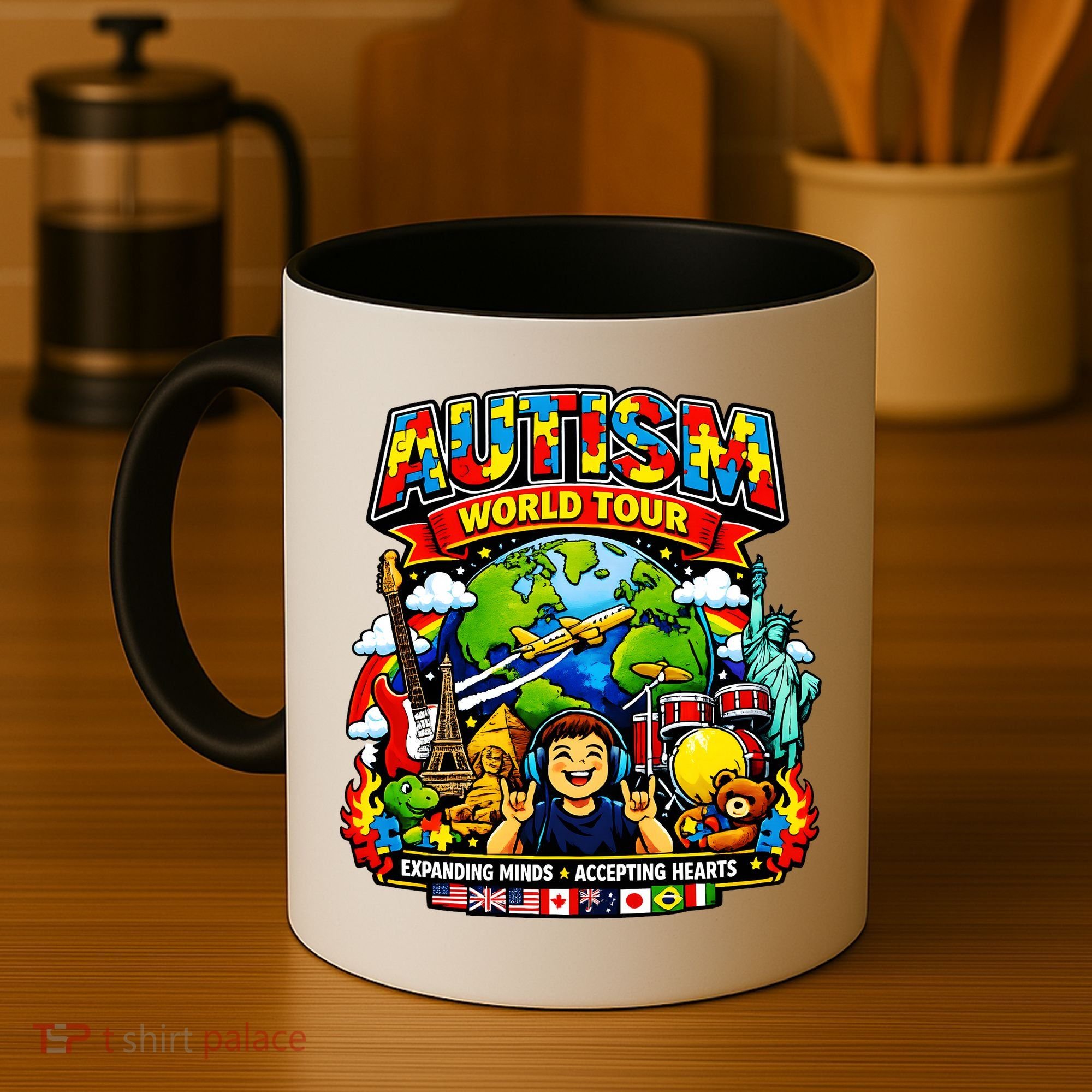 Autism World Tour Exapanding Minds Acepting Hearts Coffee Mug