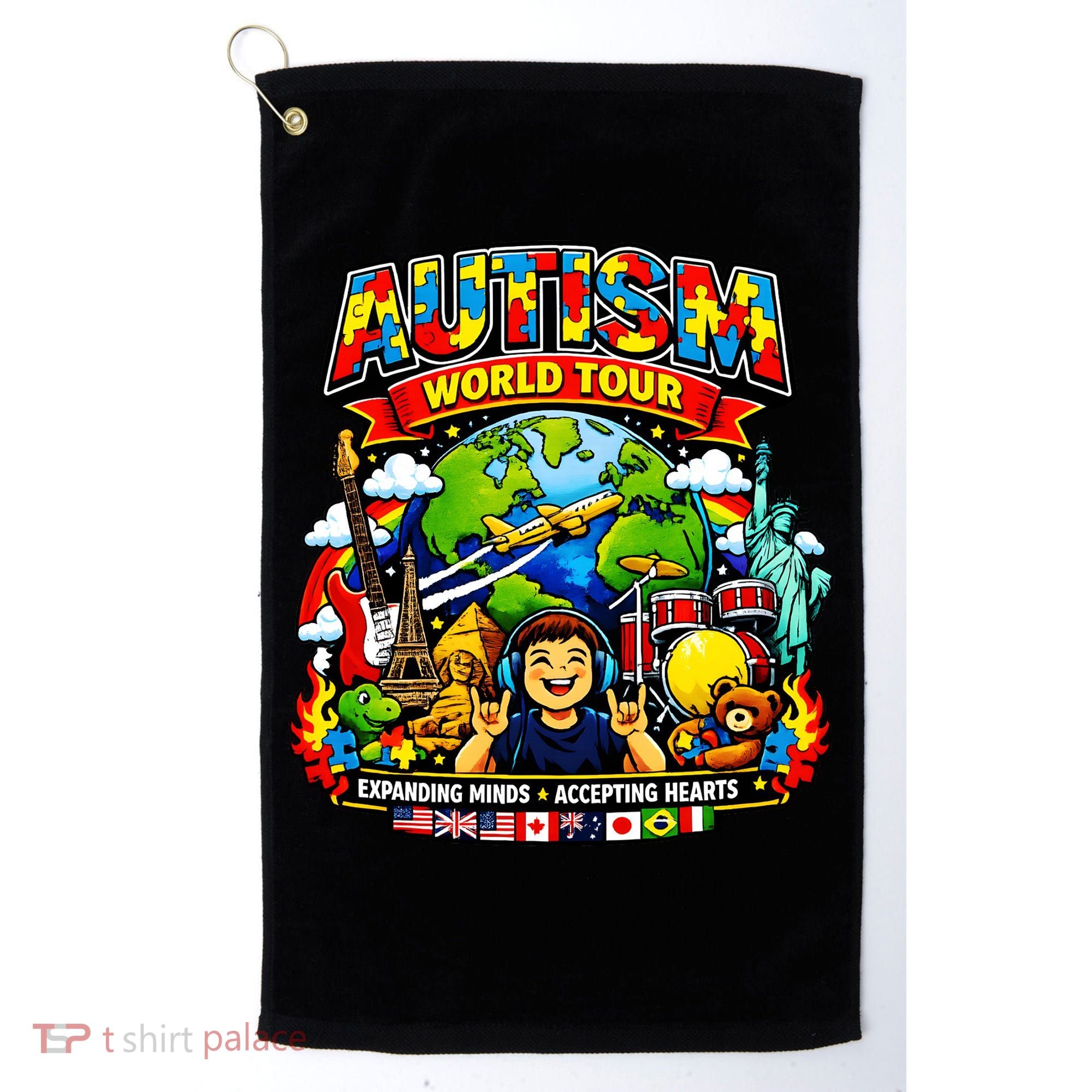 Autism World Tour Exapanding Minds Acepting Hearts Golf Towel