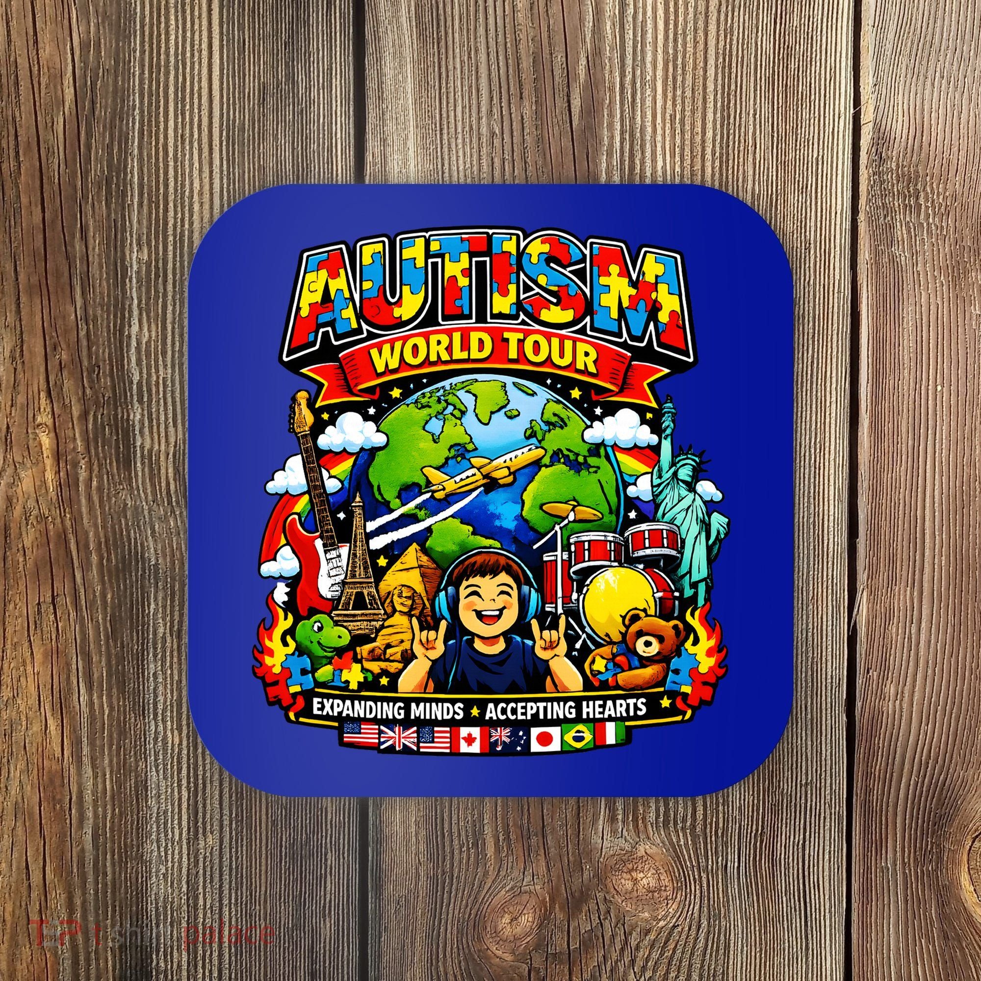 Autism World Tour Exapanding Minds Acepting Hearts Coaster