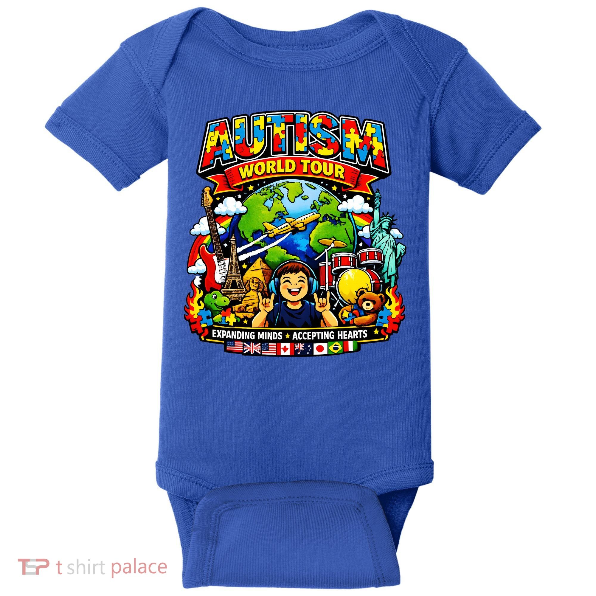 Autism World Tour Exapanding Minds Acepting Hearts Baby Bodysuit